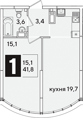 2-комн., 41.8 м², 16/16 этаж, ЖК «Самолет»
