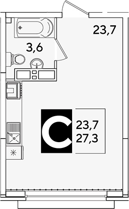 Студия, 27.3 м², 14/16 этаж, ЖК «Самолет»