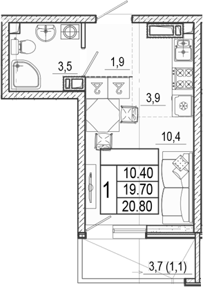 Продается 1-комн. квартира, 19.7 м²
