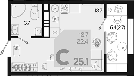 Продается 1-комн. квартира, 22.4 м²