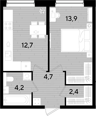 1-комн., 37.9 м², 2/16 этаж, ЖК «DОГМА ПАРК»