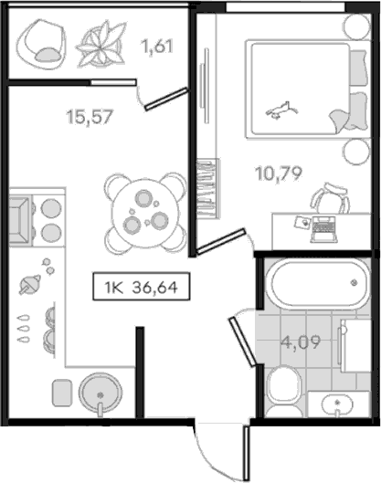 1-комн., 35.03 м², 7/8 этаж, ЖК «История 3»