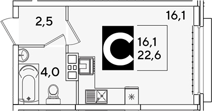 Студия, 22.6 м², 7/16 этаж, ЖК «Самолет»