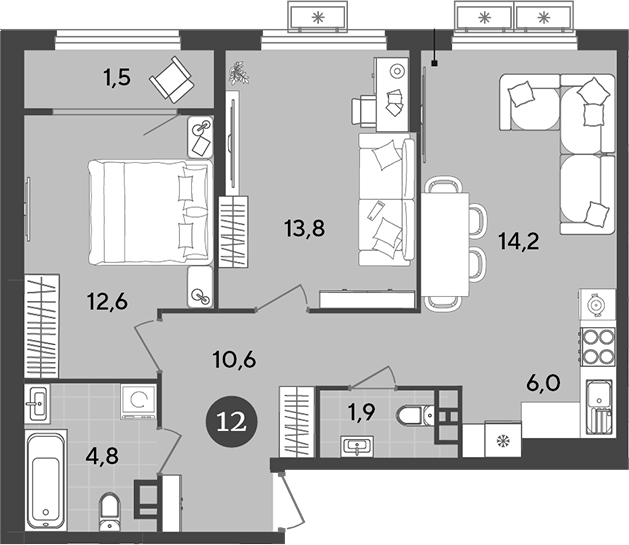 3-комн., 63.9 м², 9/9 этаж, ЖК «Порто-Ново»