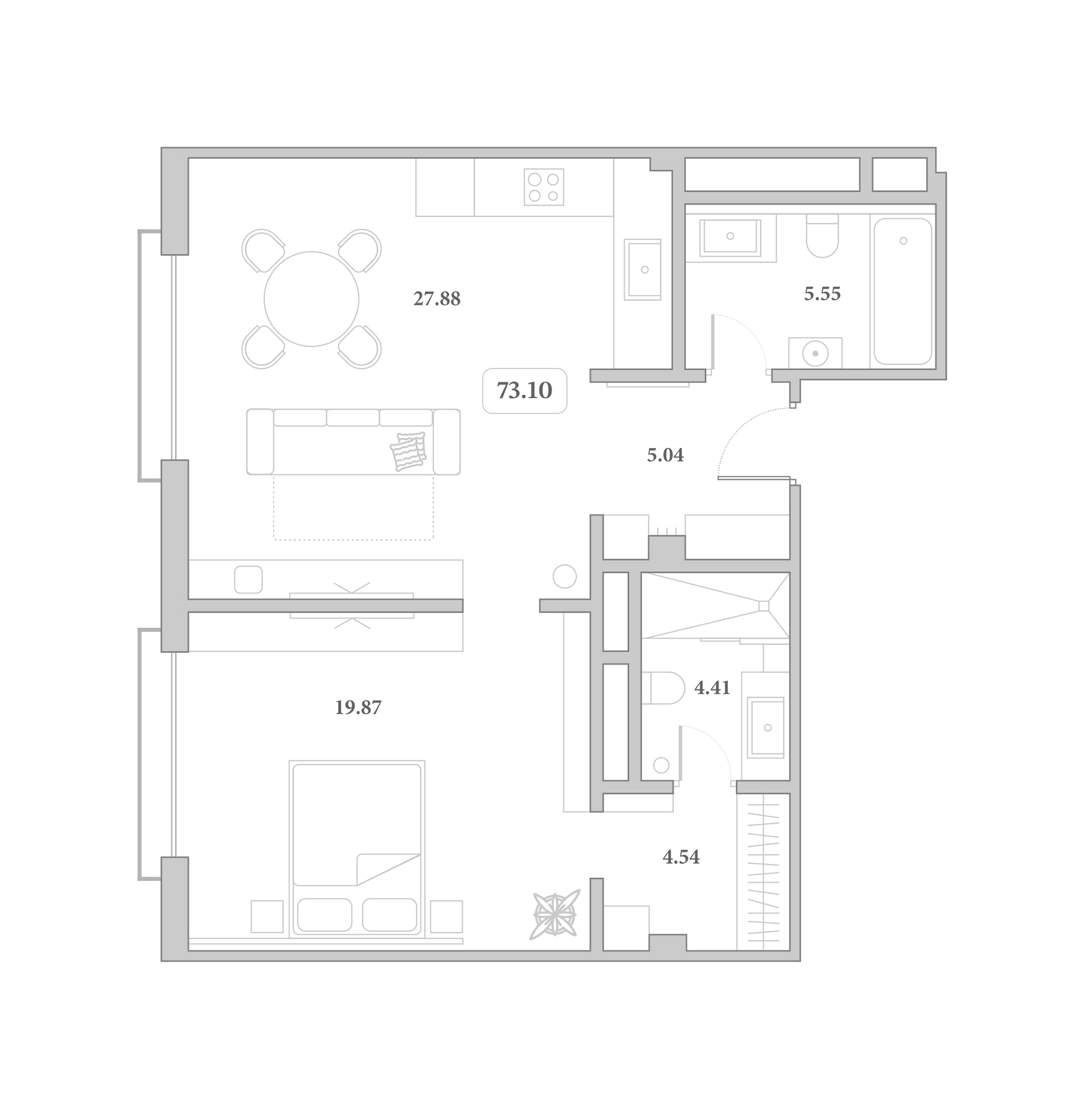 2-комн., 68.7 м², 3/7 этаж, ЖК «Граф Толстой»