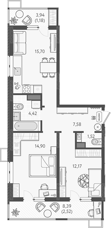 2-комн., 56.29 м², 6/9 этаж, ЖК «Теплые края»