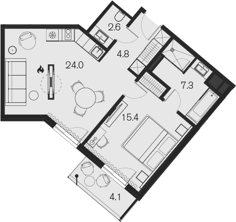 1-комн., 54.1 м², 4/4 этаж, ЖК «Benefit Sky Breeze Sochi»