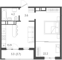 2-комн., 44.85 м², 3/24 этаж, ЖК «Все Свои VIP»