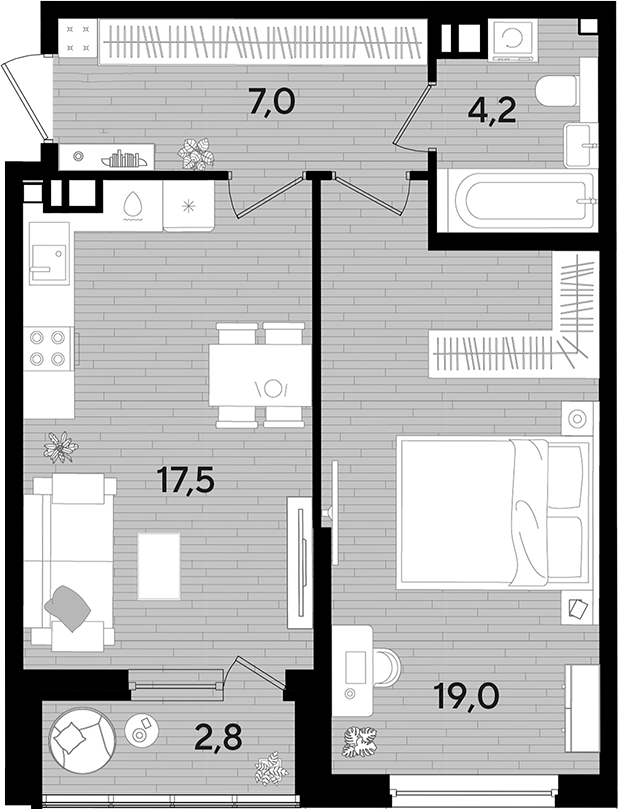 1-комн., 47.7 м², 3/16 этаж, ЖК «DОГМА ПАРК»
