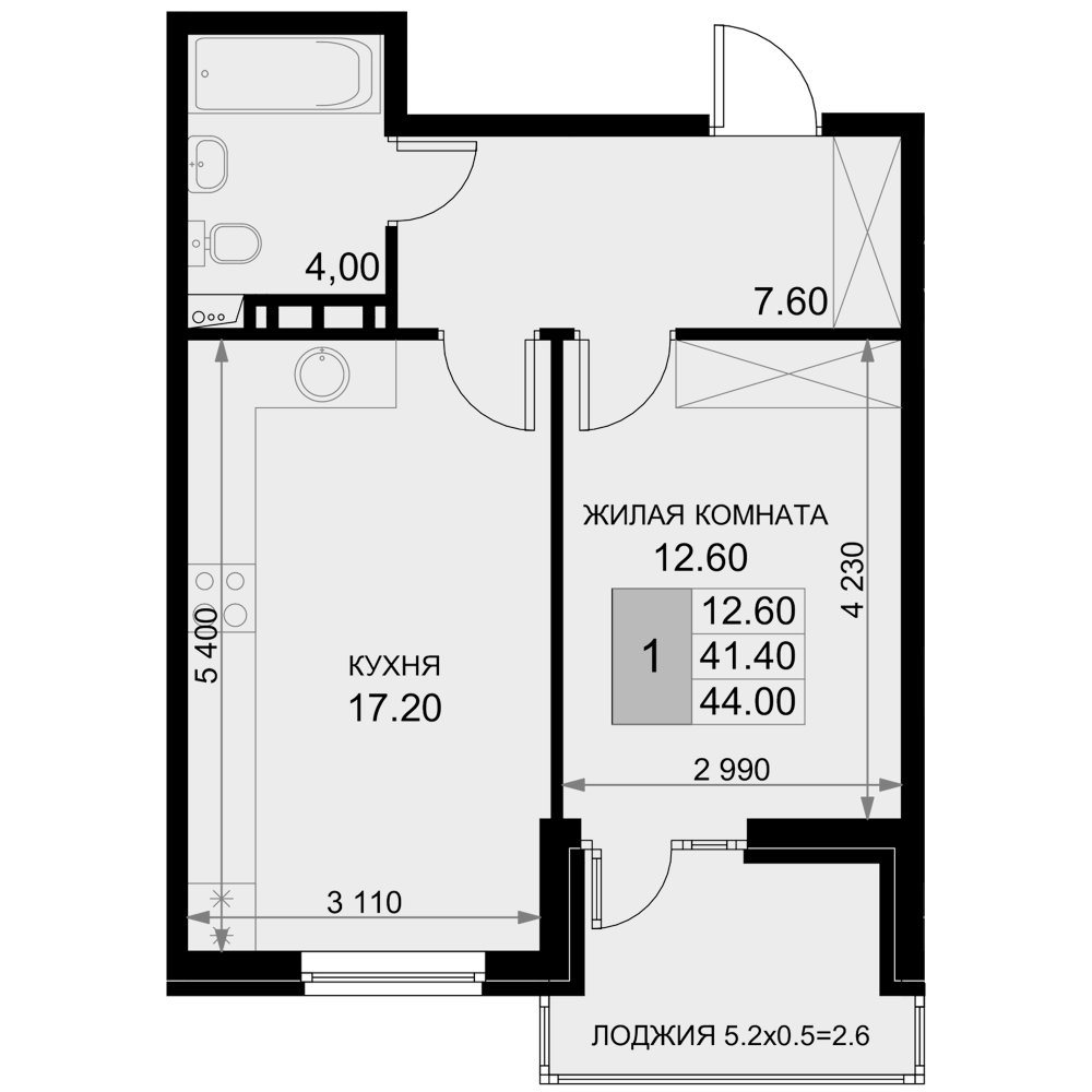 Продается 2-комн. квартира, 41.4 м²