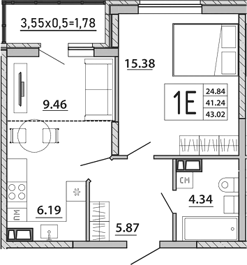 2-комн., 41.24 м², 7/8 этаж, ЖК «Любимый дом. СЗ СтройГрупп»