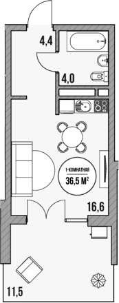 Студия, 25 м², 3/4 этаж, ЖК «МореТут»