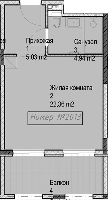 Студия, 32.33 м², 2/6 этаж, ЖК «Гостиничный комплекс Николай 1»