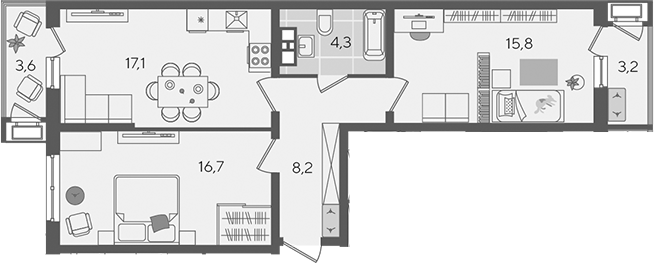 3-комн., 62.1 м², 10/24 этаж, ЖК «Рекорд»