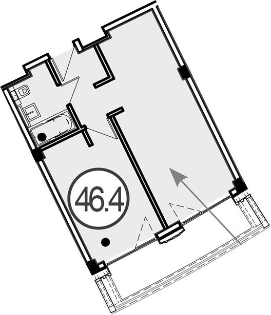 Объект, 46.4 м², 1/4 этаж, ЖК «Гостиничный комплекс GRAND CASCADE»