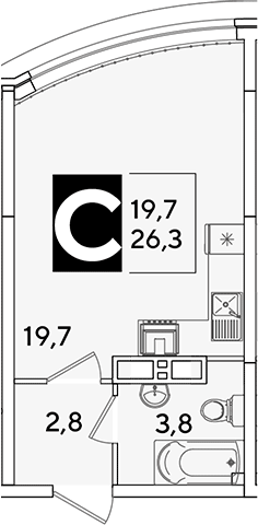 Студия, 26.3 м², 10/16 этаж, ЖК «Самолет»