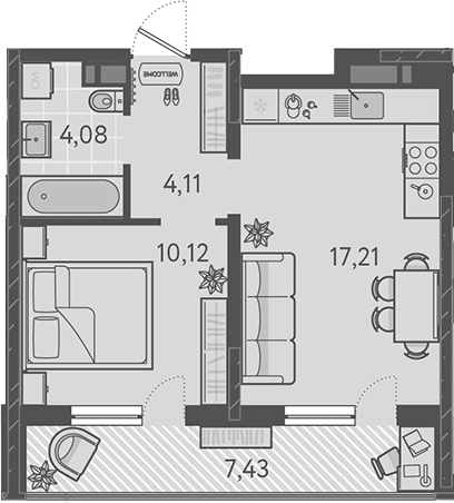 2-комн., 35.52 м², 11/18 этаж, ЖК «Теплые края»