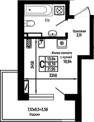 Студия, 18.39 м², 10/18 этаж, ЖК «Ботаника Хиллс»