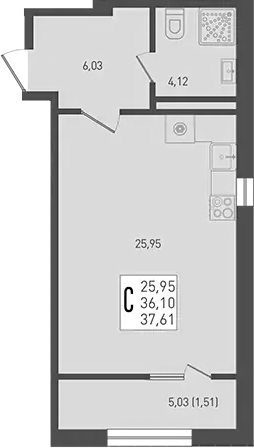 Студия, 36.1 м², 2/9 этаж, ЖК «Югге»