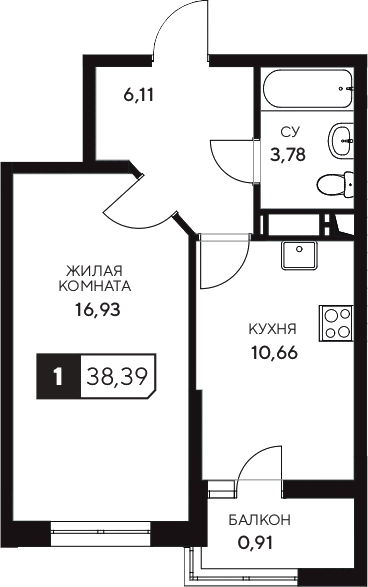 1-комн., 37.48 м², 3/20 этаж, ЖК «Центральный. Гамма»