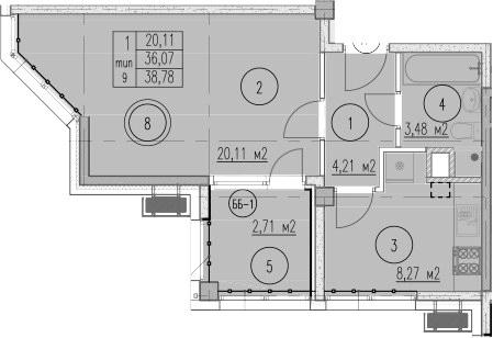 1-комн., 35.47 м², 2/10 этаж, ЖК «Agoy Park Residence by Lavicon»