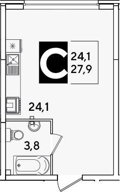 Студия, 27.9 м², 1/16 этаж, ЖК «Самолет»