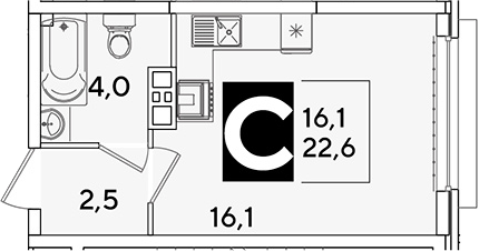 Студия, 22.6 м², 3/16 этаж, ЖК «Самолет»