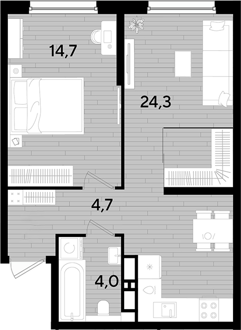 1-комн., 47.7 м², 10/16 этаж, ЖК «DОГМА ПАРК»