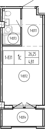 Студия, 26.25 м², 7/9 этаж, ЖК «Лучи»