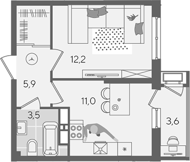 1-комн., 32.6 м², 18/24 этаж, ЖК «Рекорд»
