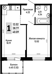 Продается 1-комн. квартира, 38.77 м²