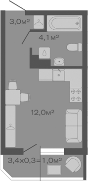 Студия, 19.1 м², 4/4 этаж, ЖК «Дзенпарк»