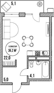 Студия, 31.1 м², 2/5 этаж, ЖК «МореТут»