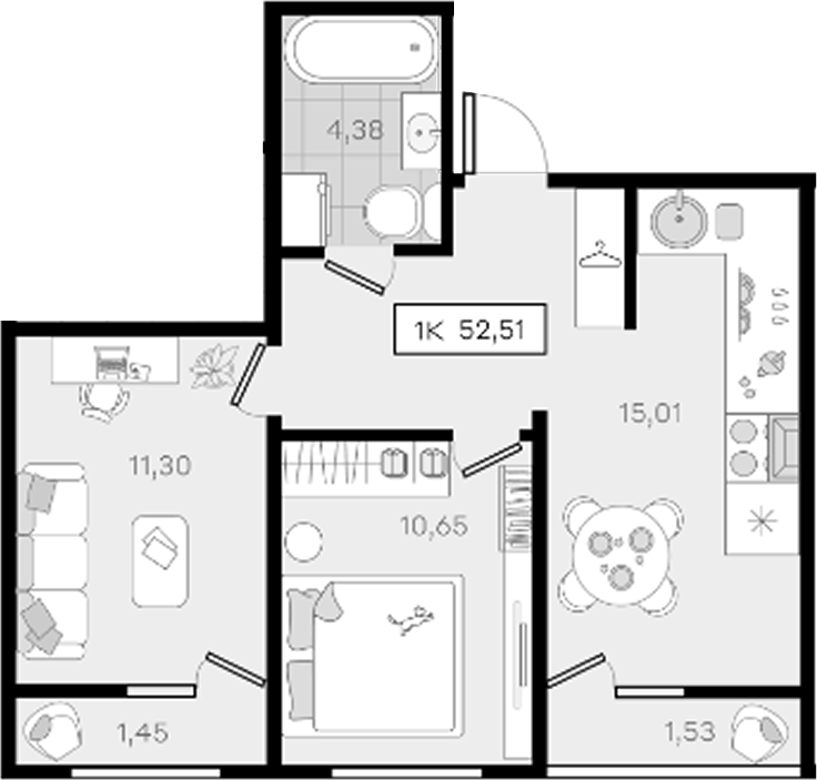 Продается 2-комн. квартира, 49.53 м²