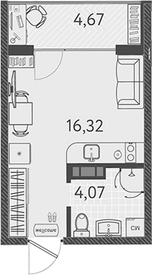Студия, 20.39 м², 9/9 этаж, ЖК «Друзья»