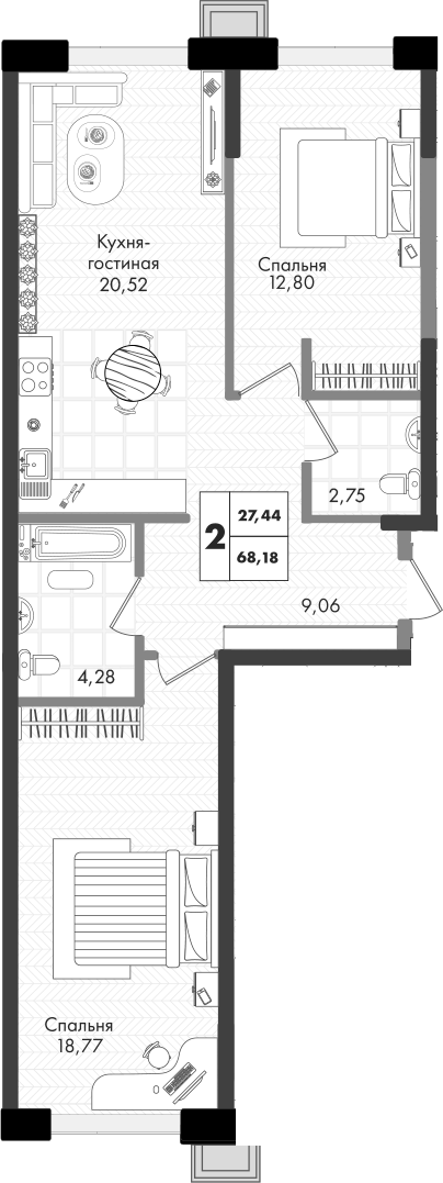 Продается 3-комн. квартира, 68.18 м²