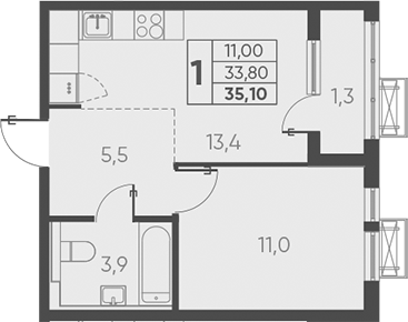 Продается 1-комн. квартира, 33.8 м²