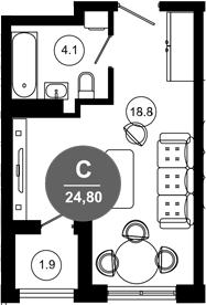 Студия, 22.9 м², 7/10 этаж, ЖК «Гостиничный комплекс GREENMONT»