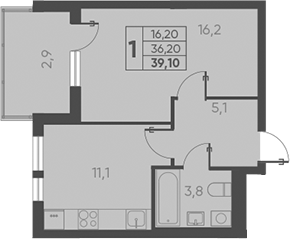 Продается 1-комн. квартира, 36.2 м²
