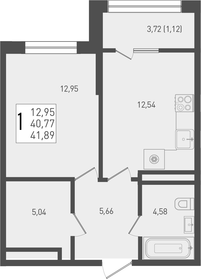 Продается 1-комн. квартира, 40.77 м²