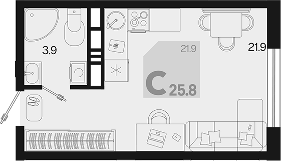 Студия, 25.8 м², 3/9 этаж, ЖК «Первое место»