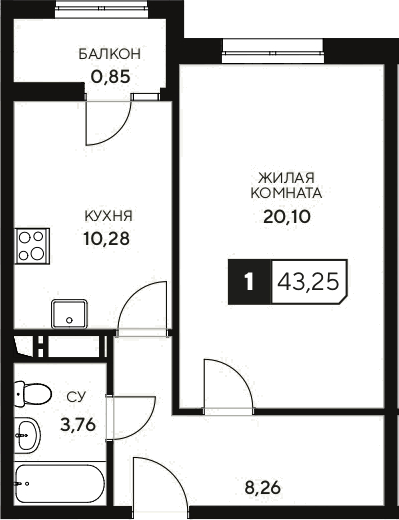 Продается 1-комн. квартира, 42.4 м²