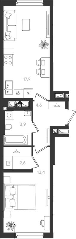 Продается 1-комн. квартира, 42.4 м²