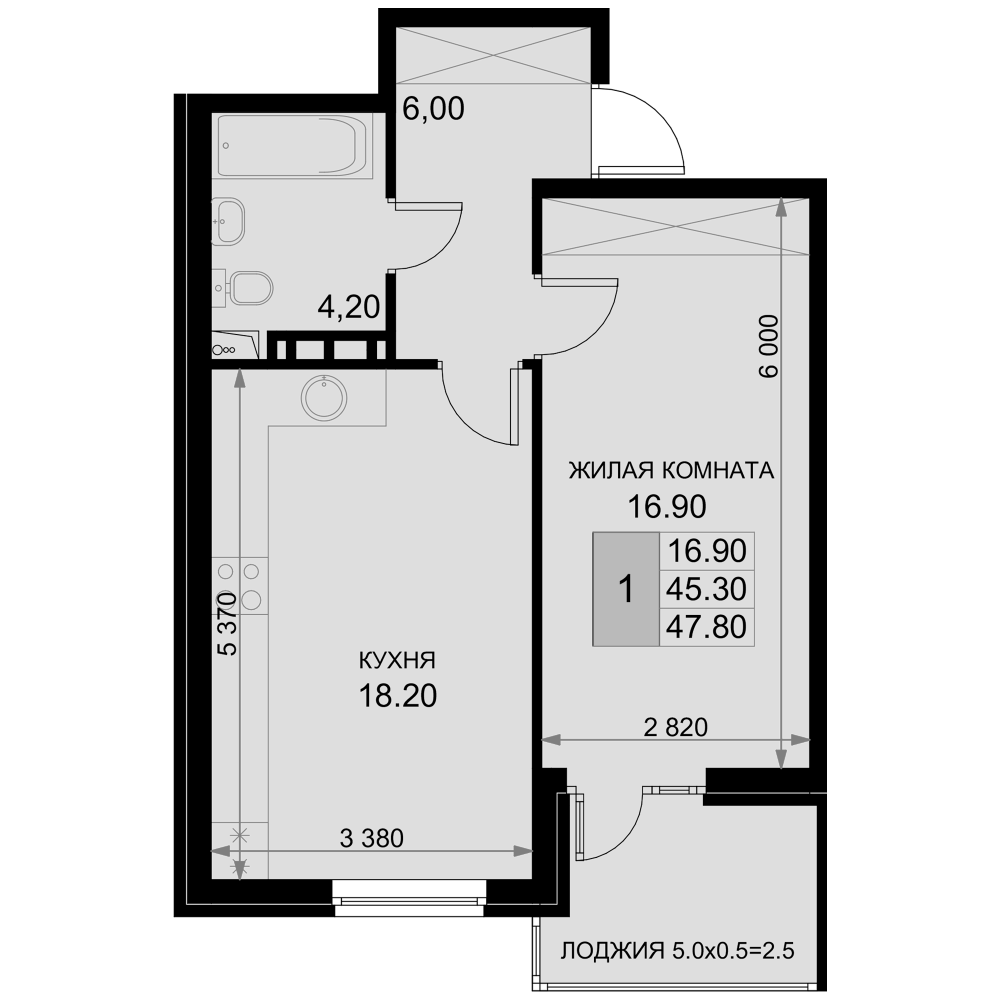 Продается 2-комн. квартира, 45.3 м²