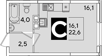 Студия, 22.6 м², 3/16 этаж, ЖК «Самолет»