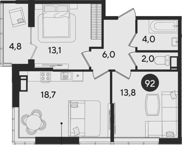 Продается 3-комн. квартира, 57.6 м²