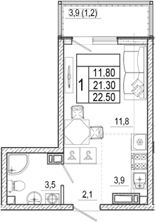 Студия, 21.3 м², 13/17 этаж, ЖК «Лестория»