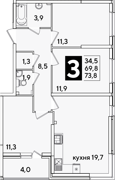 Продается 4-комн. квартира, 69.8 м²
