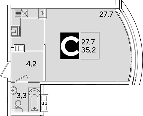 Студия, 35.2 м², 4/16 этаж, ЖК «Самолет»