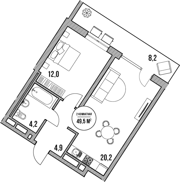 2-комн., 41.3 м², 1/5 этаж, ЖК «МореТут»